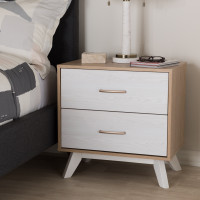 Baxton Studio ST 4560-02-Natural/Whitewash-NS Helena Mid-Century Modern Natural Oak and Whitewashed Finished Wood 2-Drawer Nightstand